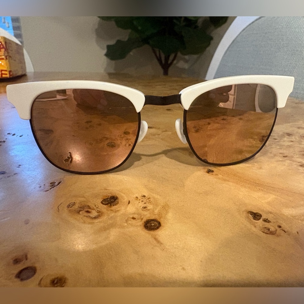 Westward Leaning White Frame Sunglasses with Pink Lenses